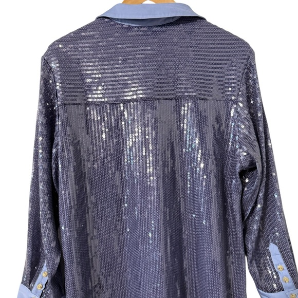 NWT ANTHROPOLOGIE Pilcro Sequin Button Down Shirt Top Blouse Mini Dress - Picture 7 of 10